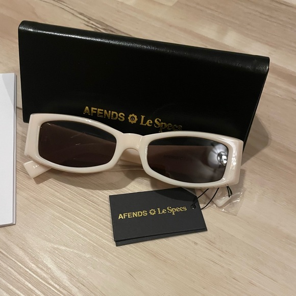 Afends X Le Specs Pretense Sunglasses Ivory Rectangle Dark Lenses Unisex